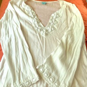 Melissa Odabash gauze beaded shell tunic top
